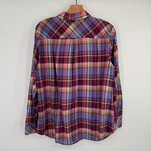 Talbots Womens Plaid  Shirt size Large Long Sleeve Cotton Metallic Blend - Picture 9 of 12